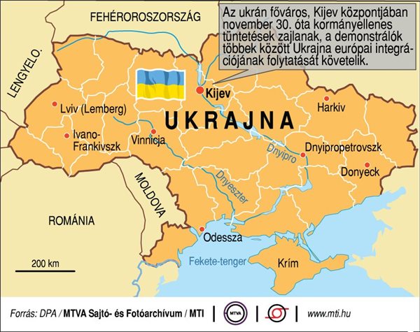 ukrajna_terkep_2013dec_tuntetesek_kijevben