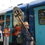 A csíksomlyói pünkösdi búcsúba tartó Boldogasszony zarándokvonat indulása a Keleti pályaudvaron 2026. május 21-én. MTI/Bruzák Noémi